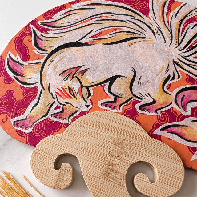 Uchiwa Kyūbi no kitsune 九尾の狐 - Rose & jaune 🩷💛