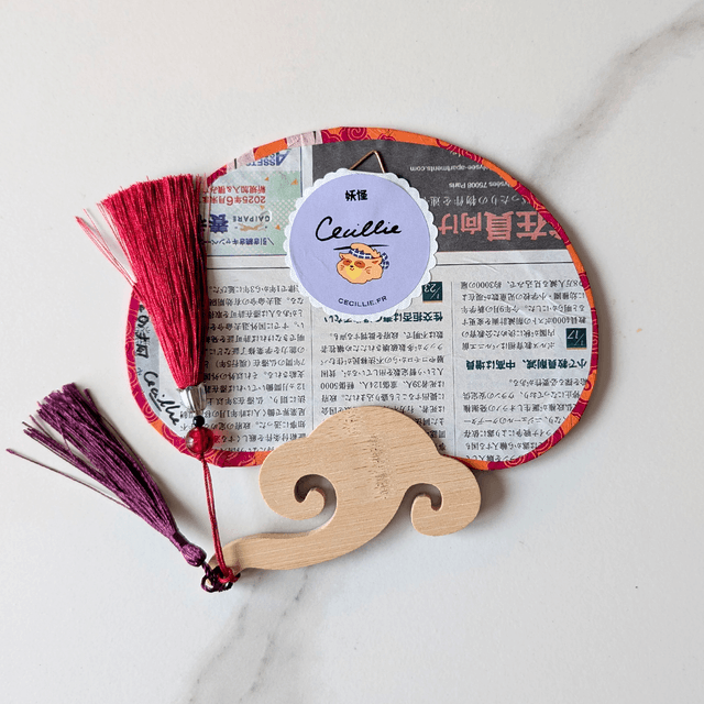 Uchiwa Kyūbi no kitsune 九尾の狐 - Orange, jaune & violet 🧡💛💜