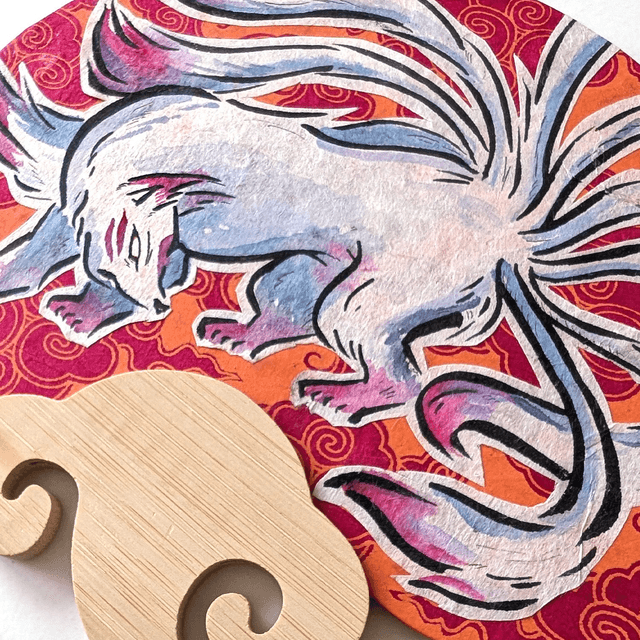 Uchiwa Kyūbi no kitsune 九尾の狐 - Mauve & bleu 💜💙
