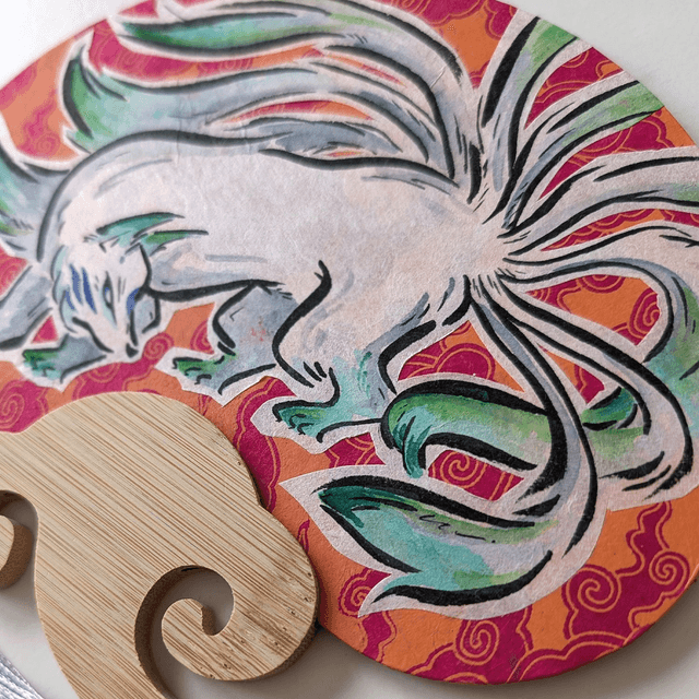 Uchiwa Kyūbi no kitsune 九尾の狐 - Vert et bleu 💚🩵