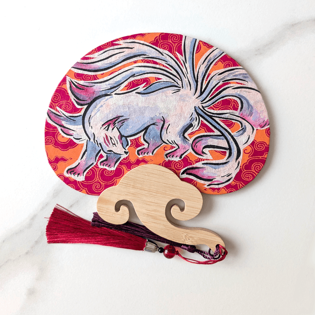Uchiwa Kyūbi no kitsune 九尾の狐 - Mauve &amp; bleu 💜💙